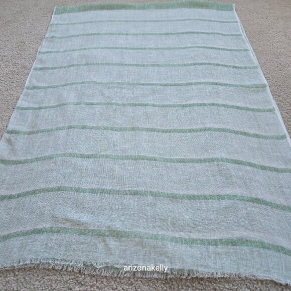 NWOT Threads Napa Valley Linen Scarf Green & White Stripe - Picture 6 of 9